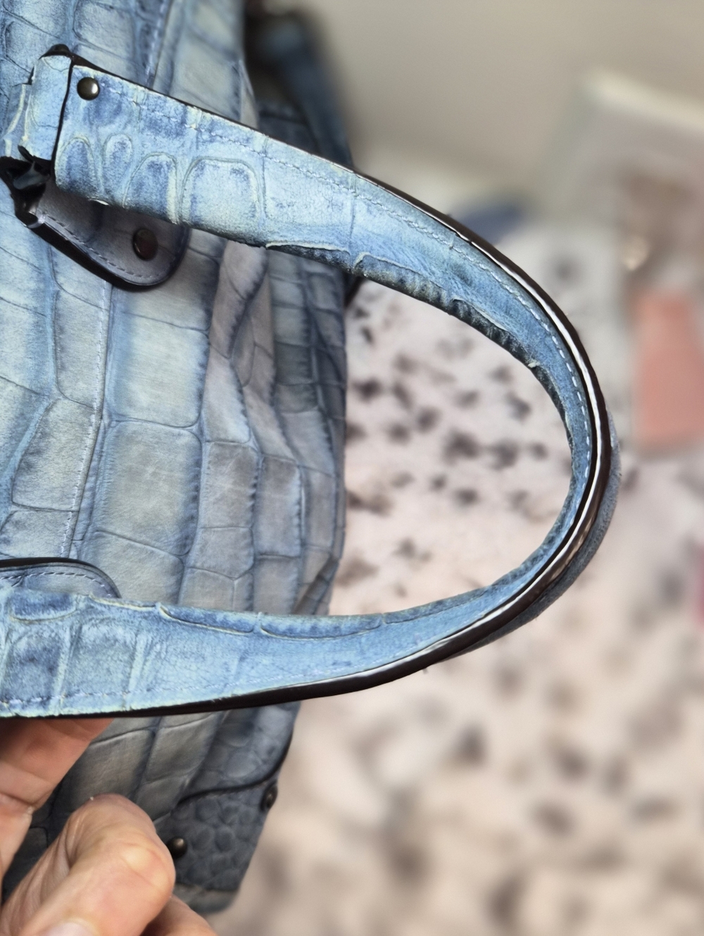 Coach Rhyder Satchel / Crossbody Bag – Embossed Croc Leather – Light Blue – Rare - Picture 10 of 17